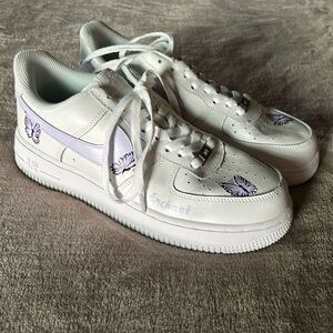 White tennis shoes with custom painted butterflies